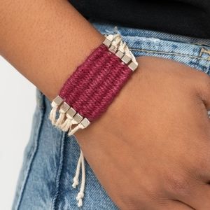 Creamy White & Red Weaved Cord Bracelet with Silver Studs